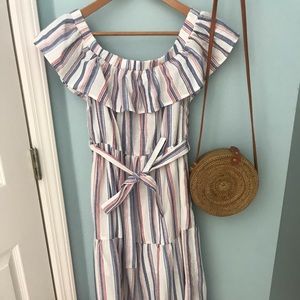 Red white and blue off the shoulder dress